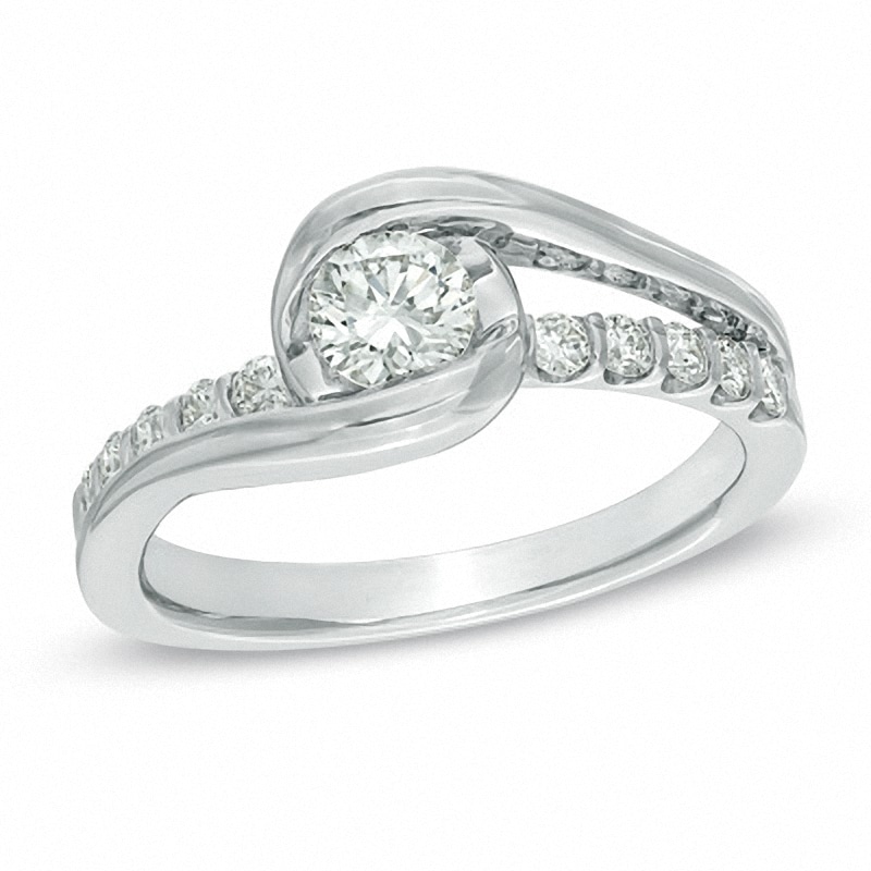Previously Owned - Sirena™ 0.58 CT. T.W. Diamond Bypass Engagement Ring in 14K White Gold