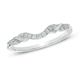 Previously Owned - 0.12 CT. T.W. Diamond Contour Wedding Band in 14K White Gold