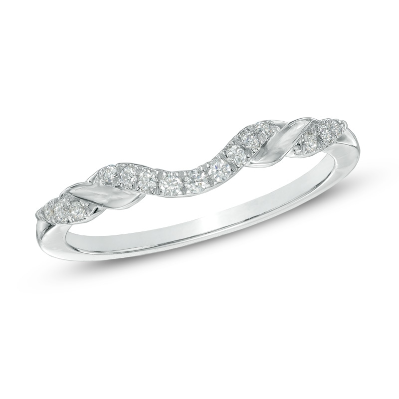 Previously Owned - 0.12 CT. T.W. Diamond Contour Wedding Band 14K White Gold