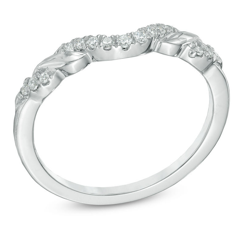 Main Image 2 of Previously Owned - 0.12 CT. T.W. Diamond Contour Wedding Band in 14K White Gold