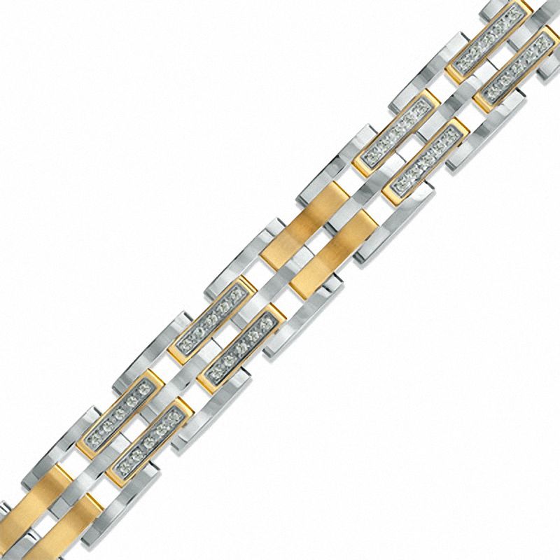 Previously Owned - Men's 1.00 CT. T.W. Diamond Link Bracelet in Two-Tone Stainless Steel - 8.5"