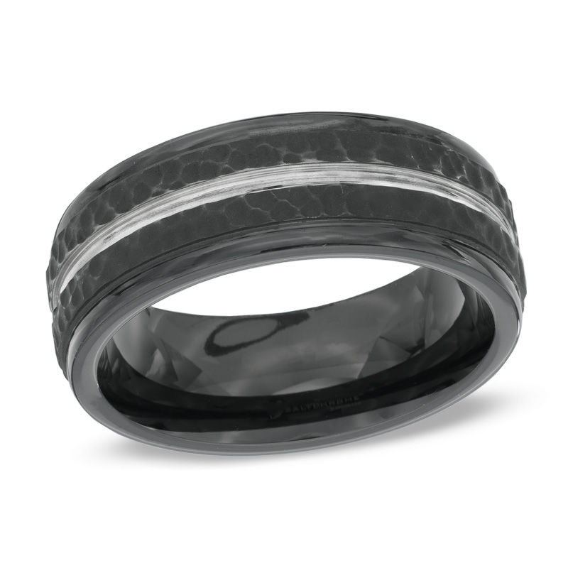 Previously Owned - 8.0mm Comfort Fit Hammered Wedding Band in Black Cobalt