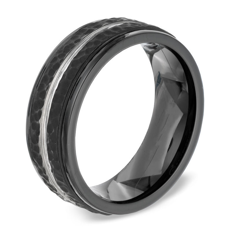 Previously Owned - Men's 8.0mm Comfort Fit Hammered Wedding Band in Black Cobalt
