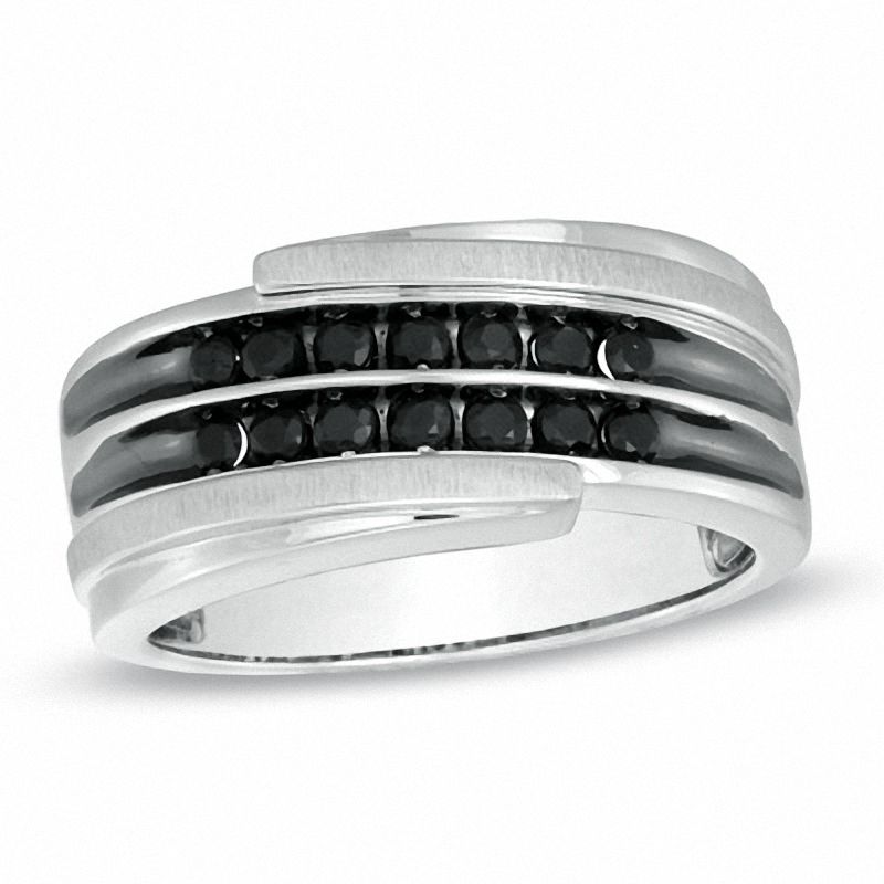 Previously Owned - Men's Black Sapphire Bypass Band in 10K White Gold