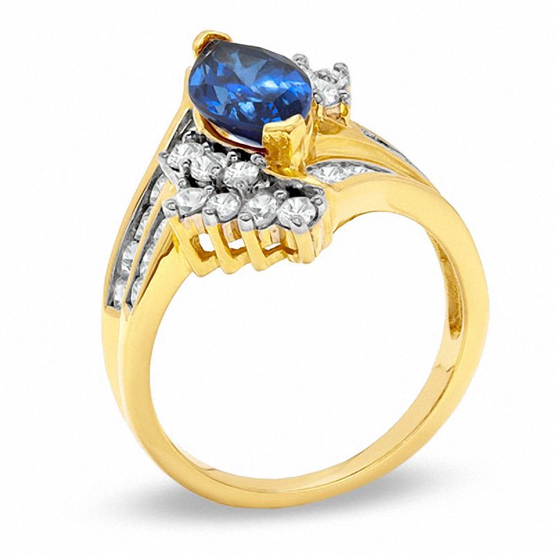 Previously Owned - Marquise Lab-Created Blue and White Sapphire Ring in 10K Gold