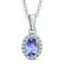 Thumbnail Image 0 of Previously Owned - Oval Tanzanite and Diamond Accent Frame Pendant in Sterling Silver