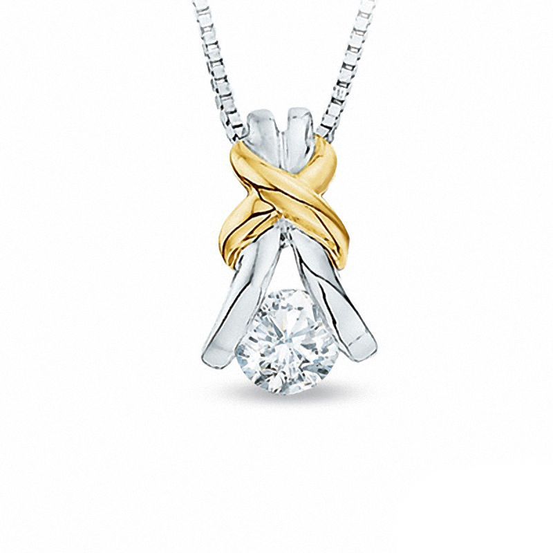 Previously Owned - 0.15 CT.  Canadian Diamond Solitaire Knot Pendant in 10K Two-Tone Gold (I/I2)