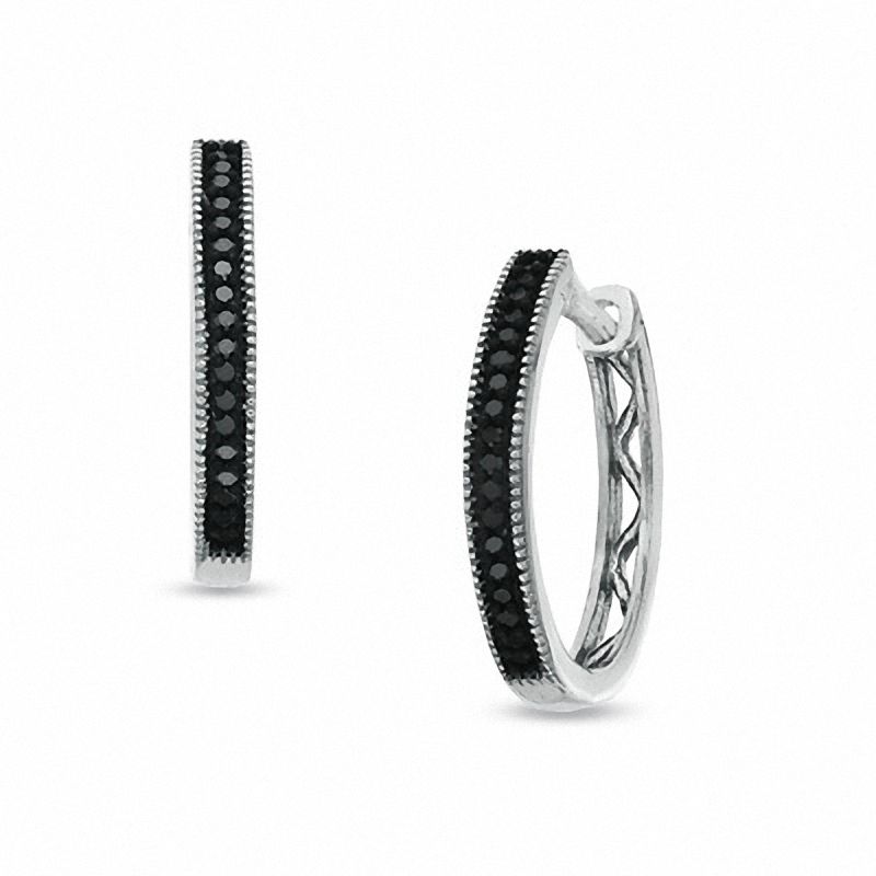 Previously Owned - 0.10 CT. T.W. Black Diamond Hoop Earrings in Sterling Silver|Peoples Jewellers