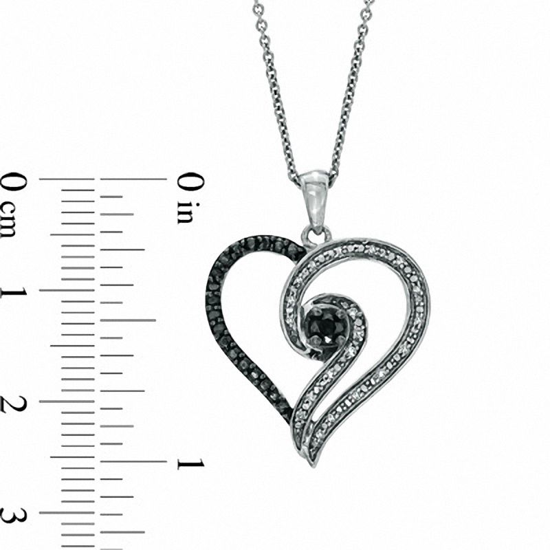 Previously Owned - 0.20 CT. T.W. Enhanced Black and White Diamond Heart Swirl Pendant in Sterling Silver