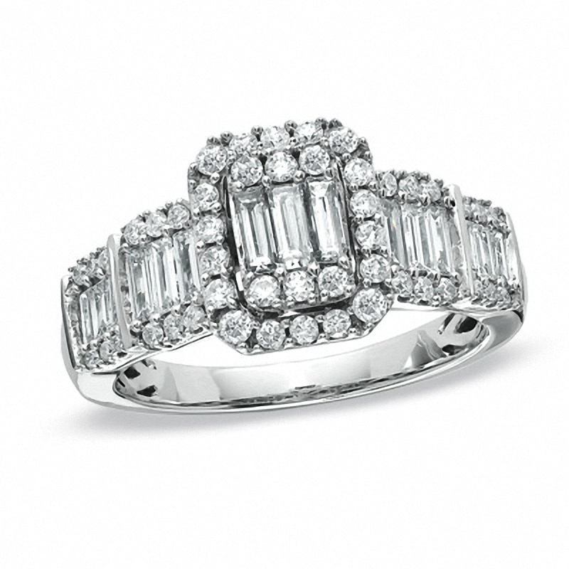 Previously Owned - 1.00 CT. T.W. Multi-Baguette Diamond Five Stone Engagement Ring in 14K White Gold