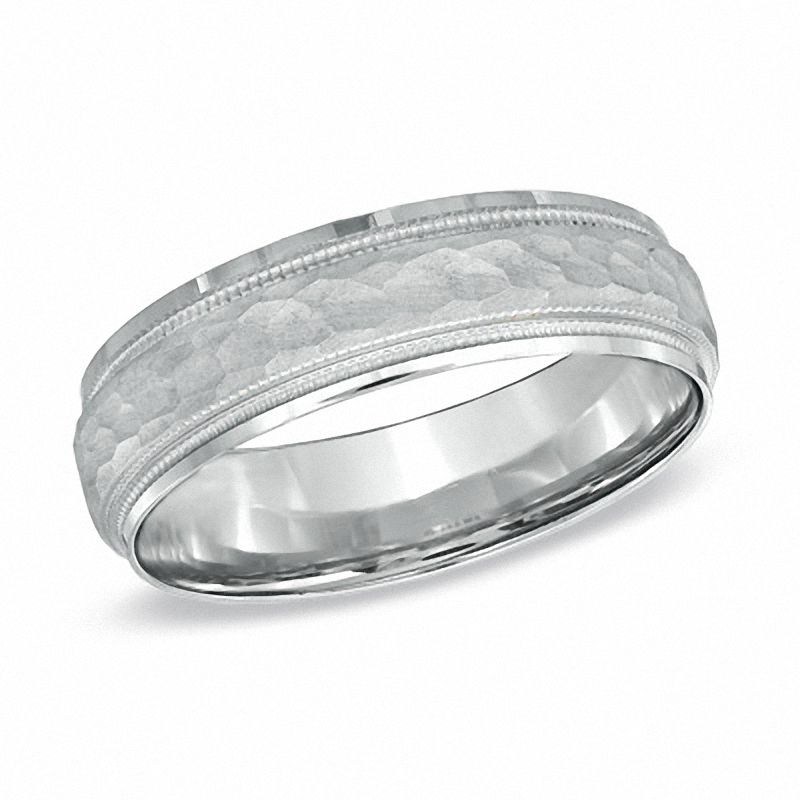 Previously Owned - Men's 6.0mm Matte Hammered Wedding Band in 10K White Gold