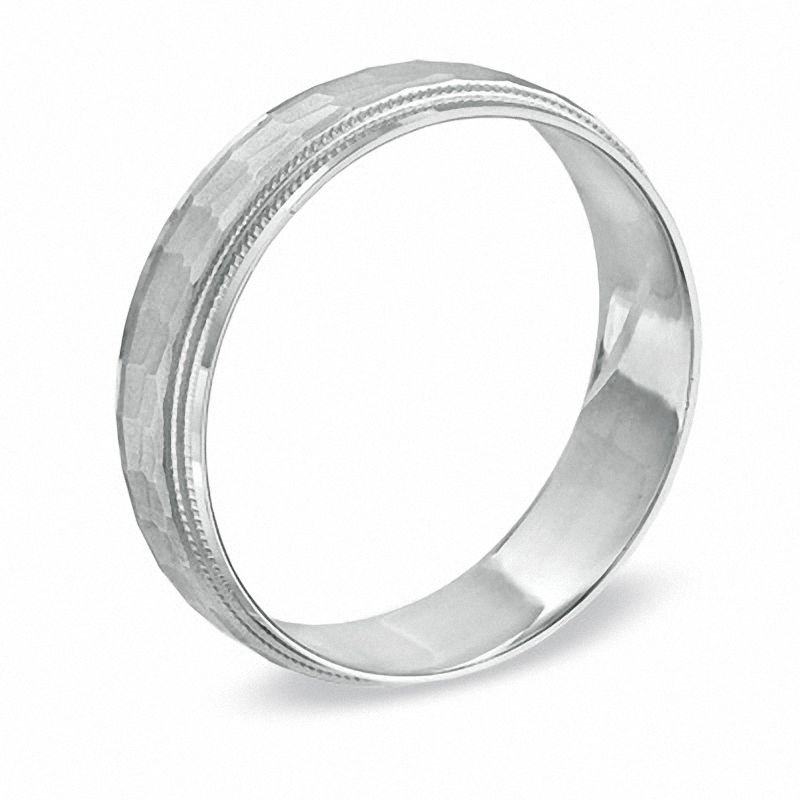 Previously Owned - Men's 6.0mm Matte Hammered Wedding Band in 10K White Gold