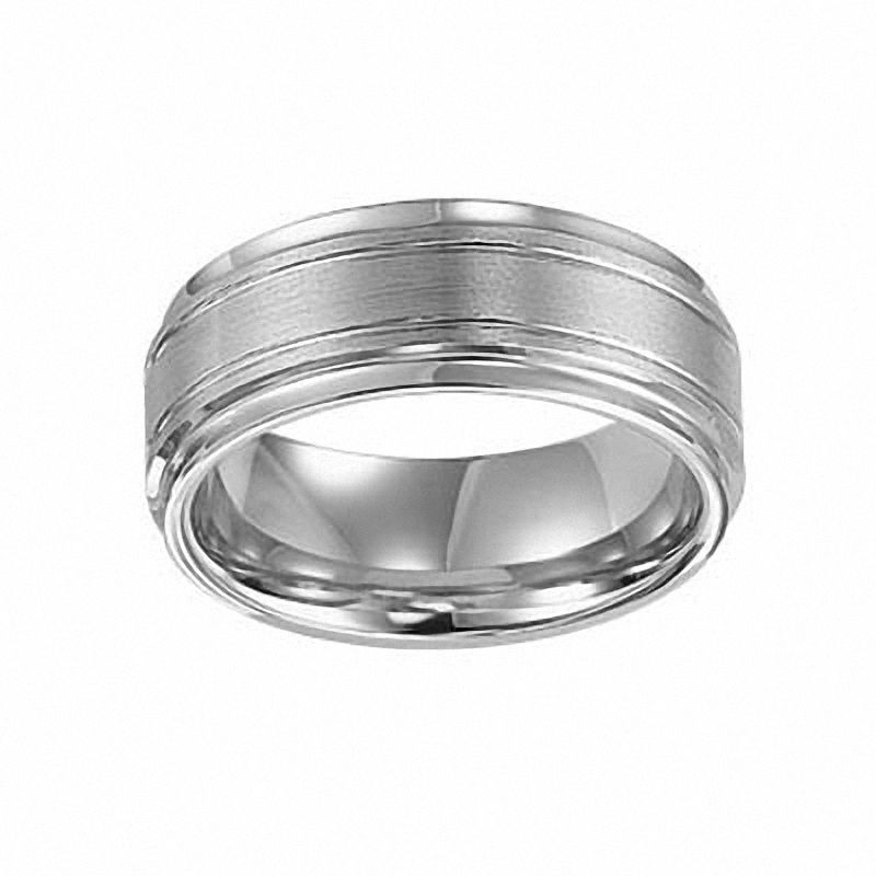 Previously Owned - Triton Men's 9.0mm Comfort Fit Double Groove Wedding Band in White Tungsten