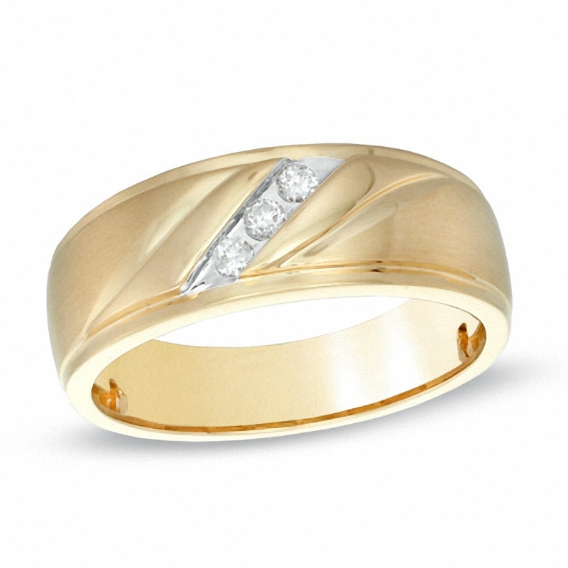 Previously Owned - 0.10 CT. T.W. Diamond Three Stone Slant Band 10K Gold