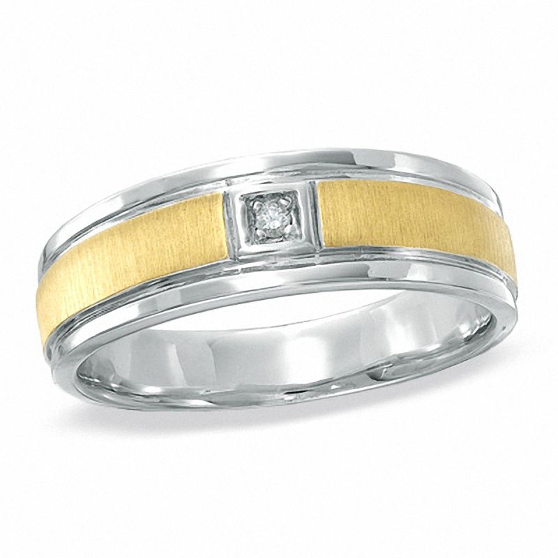 Previously Owned - Men's Diamond Solitaire Wedding Band in Sterling Silver with 14K Gold Plate