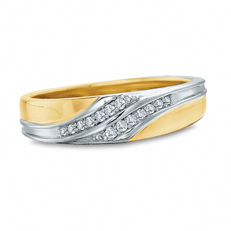 Previously Owned - 0.08 CT. T.W. Diamond Slant Wedding Band 10K Gold