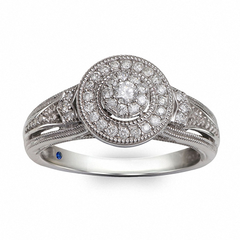 Previously Owned - Cherished Promise Collection™ 0.25 CT. T.W. Diamond Frame Vintage-Style Ring in 10K White Gold