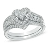 Thumbnail Image 0 of Previously Owned - 0.87 CT. T.W. Diamond Cluster Heart Bridal Set in 10K White Gold