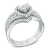 Thumbnail Image 1 of Previously Owned - 0.87 CT. T.W. Diamond Cluster Heart Bridal Set in 10K White Gold