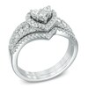 Thumbnail Image 1 of Previously Owned - 0.87 CT. T.W. Diamond Cluster Heart Bridal Set in 10K White Gold