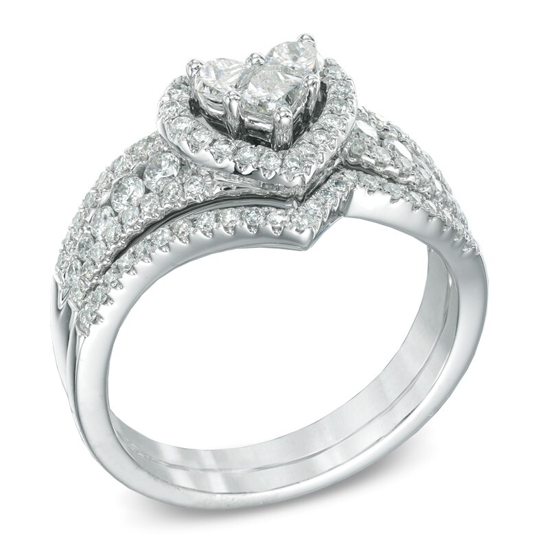 Previously Owned - 0.87 CT. T.W. Diamond Cluster Heart Bridal Set in 10K White Gold