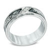 Thumbnail Image 2 of Previously Owned - Men's 0.10 CT. T.W. Diamond Tribal Wedding Band in Two-Tone Stainless Steel