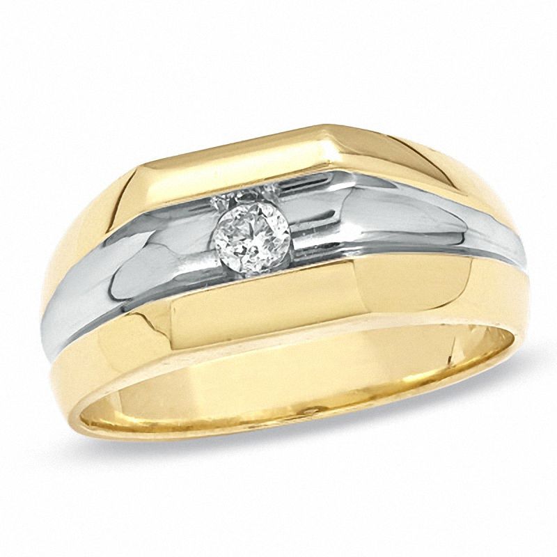 Previously Owned - Men's 0.14 CT. Diamond Solitaire Inset Ring in 10K Gold