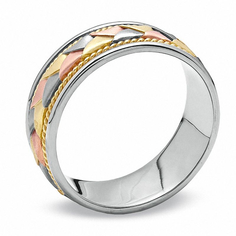 Previously Owned - Men's 8.0mm 14K Tri-Color Gold Woven Wedding Band