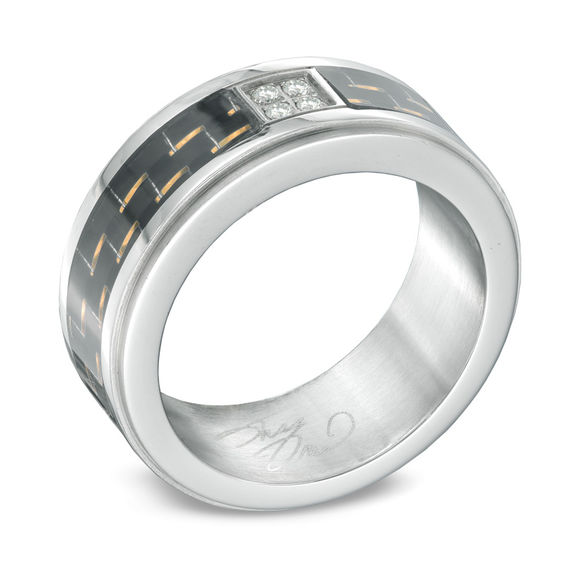 Previously Owned - Men's Diamond Accent and Carbon Fibre Stainless Steel Wedding Band