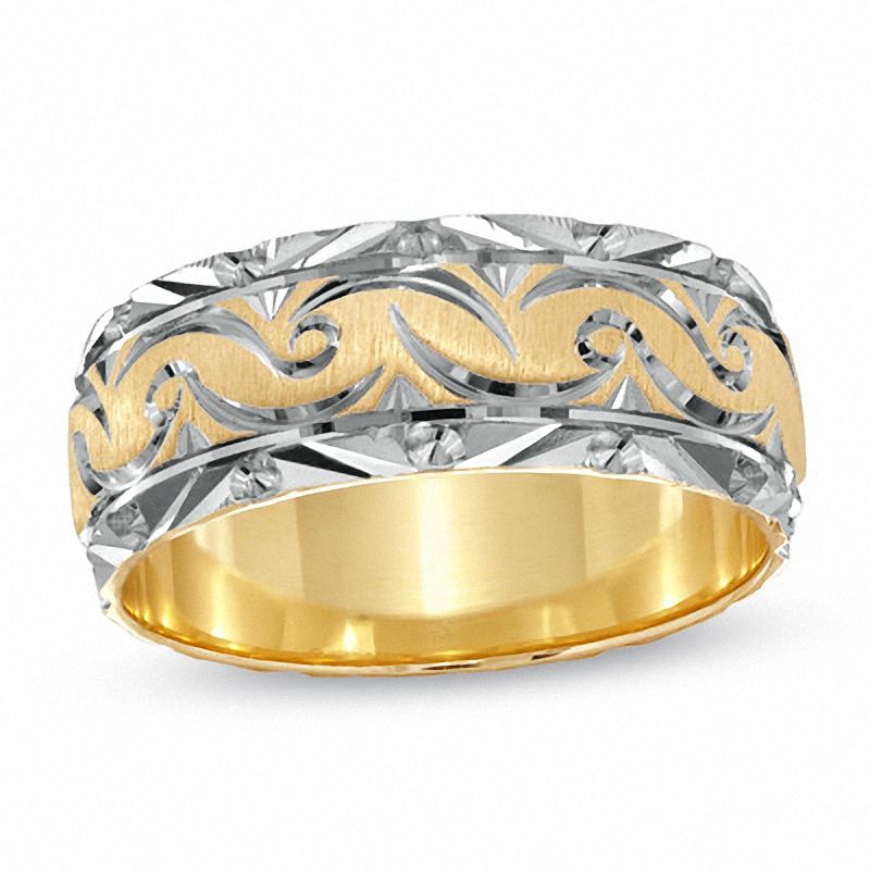 Main Image 1 of Previously Owned - 8.0mm Swirled Wedding Band in 14K Two-Tone Gold