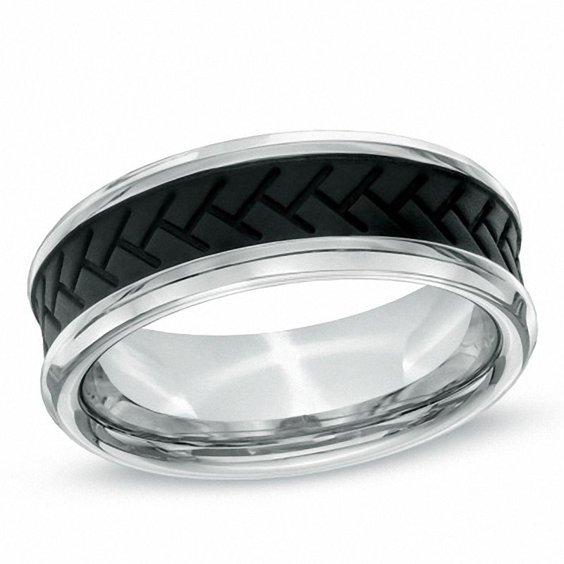 Main Image 1 of Previously Owned - Men's 8.0mm Tread Wedding Band in Stainless Steel