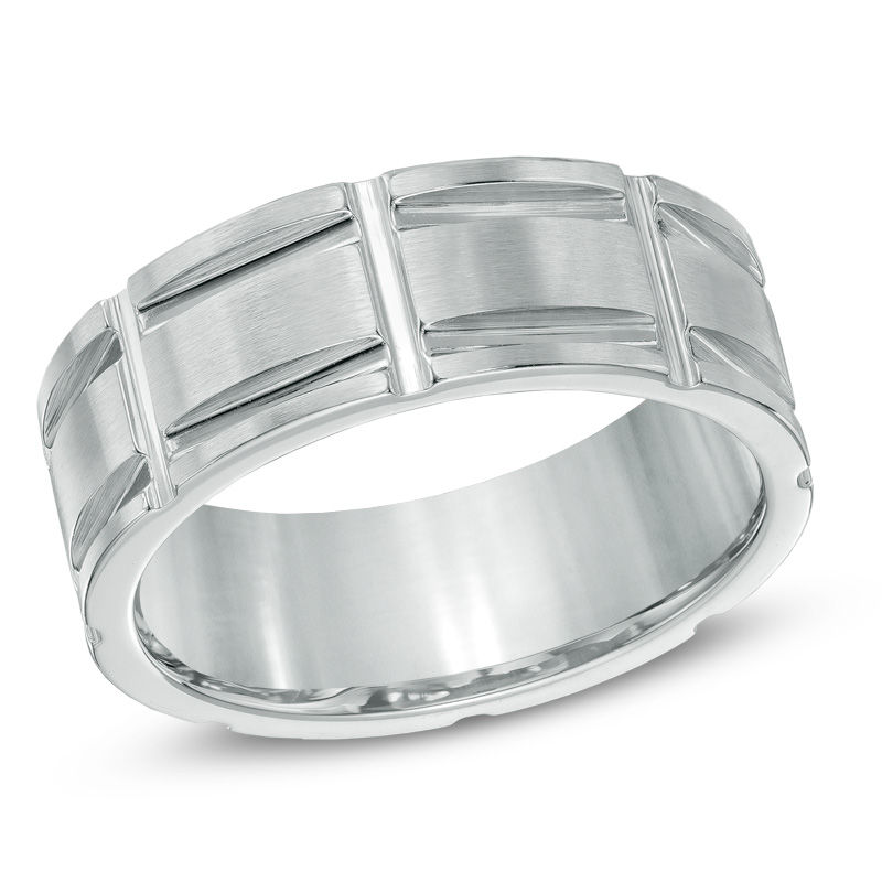 Main Image 1 of Previously Owned - 8.0mm Column Grooved Wedding Band in Cobalt