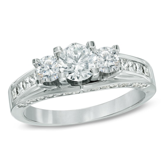 Previously Owned - 1.50 CT. T.W.   Diamond Three Stone Engagement Ring in 14K White Gold