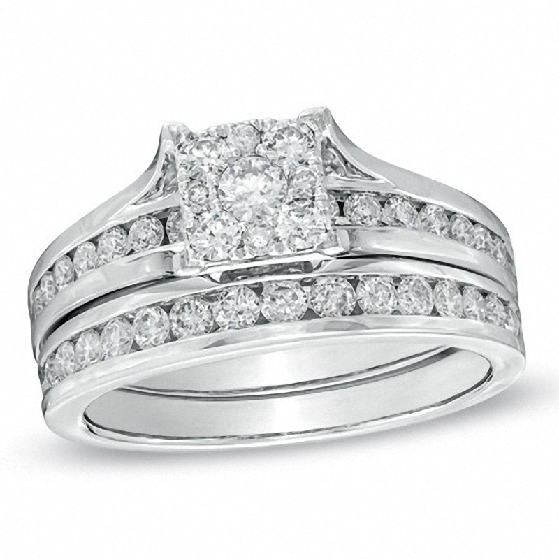 Previously Owned - 1.00 CT. T.W. Composite Diamond Square Bridal Set in 14K White Gold