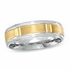 Thumbnail Image 1 of Previously Owned - 6.0mm Railroad Wedding Band in 14K Two-Tone Gold
