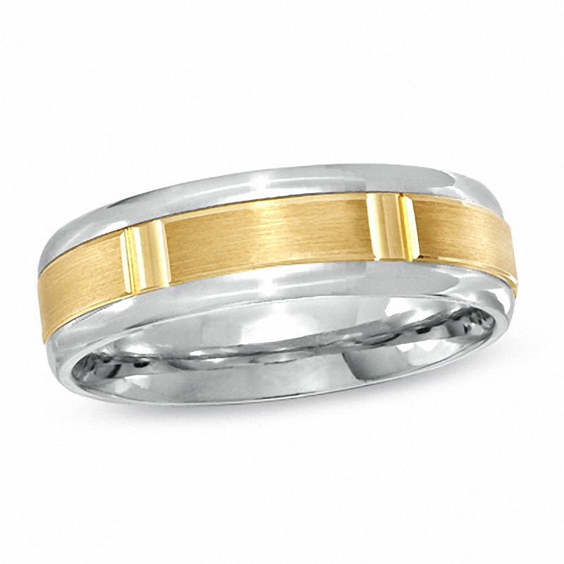 Previously Owned - Men's 6.0mm Railroad Wedding Band in 14K Two-Tone Gold