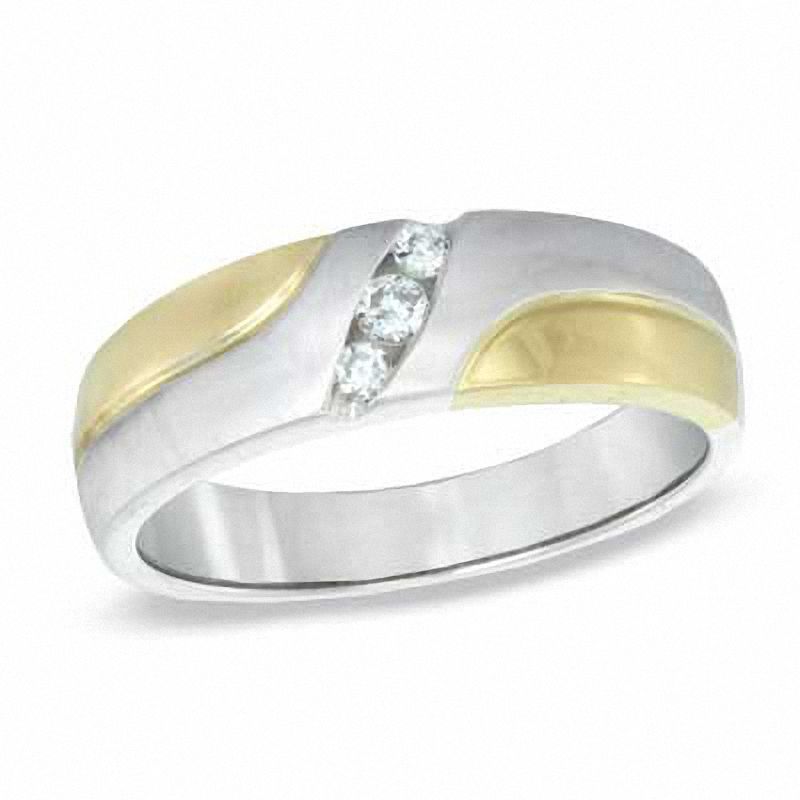 Previously Owned - 0.11 CT. T.W. Diamond Wedding Band in 10K Two-Tone Gold