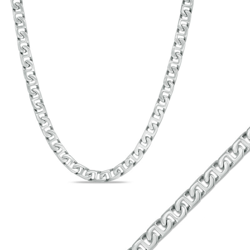 Previously Owned - Men's 7.0mm Mariner Chain Necklace and Bracelet Set in Stainless Steel - 24"|Peoples Jewellers