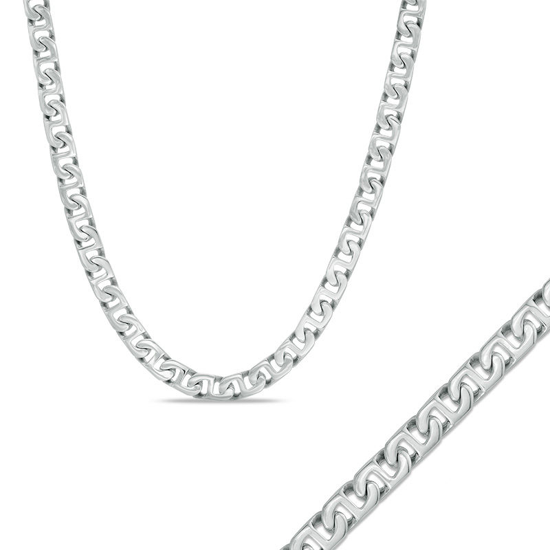 Main Image 1 of Previously Owned - Men's 7.0mm Mariner Chain Necklace and Bracelet Set in Stainless Steel - 24"