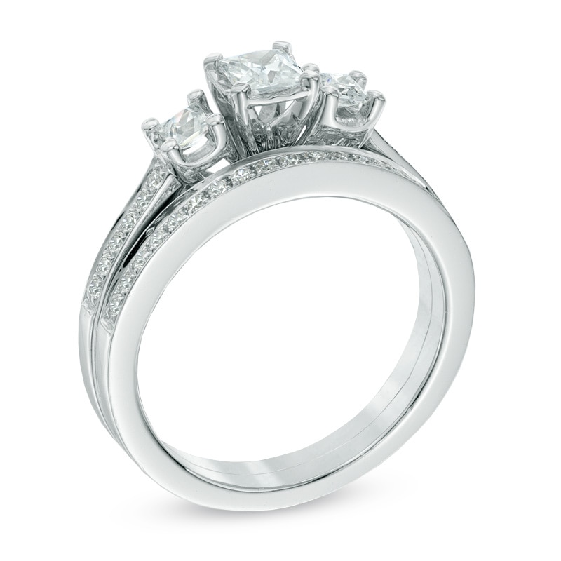 Previously Owned - 0.60 CT. T.W. Princess-Cut Diamond Past Present Future® Bridal Set in 14K White Gold