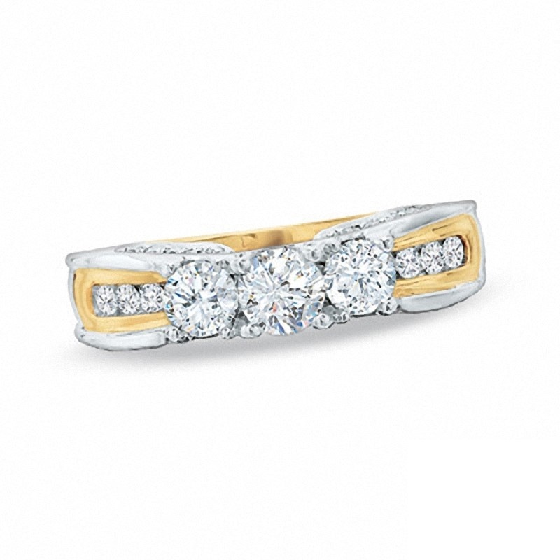 Previously Owned - 1.00 CT. T.W. Diamond Three Stone Ring in 14K Two-Tone Gold
