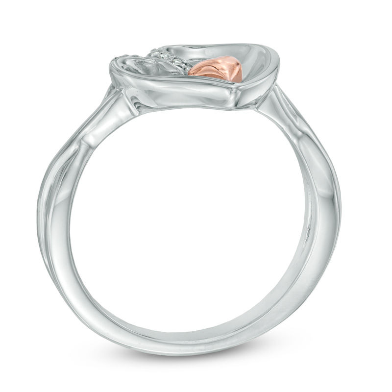 Previously Owned - The Heart Within™ Diamond Accent Tilted Heart Ring in Sterling Silver and 10K Rose Gold