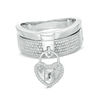 Thumbnail Image 0 of Previously Owned - Forever Locking Love™ 0.10 CT. T.W. Diamond Heart-Shaped Padlock Charm Dangle Ring in Sterling Silver