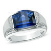Thumbnail Image 0 of Previously Owned - Men's Barrel-Cut Lab-Created Blue Sapphire and Diamond Accent Ring in Sterling Silver