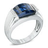 Thumbnail Image 1 of Previously Owned - Men's Barrel-Cut Lab-Created Blue Sapphire and Diamond Accent Ring in Sterling Silver