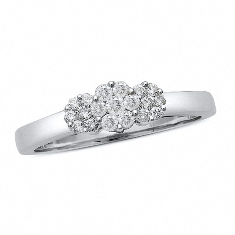 Previously Owned - 0.25 CT. T.W. Diamond Three Flower Ring 10K White Gold