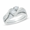 Thumbnail Image 0 of Previously Owned - 1.00 CT. T.W. Diamond Three Stone Slant Bridal Set in 14K White Gold