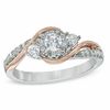 Thumbnail Image 1 of Previously Owned - 0.50 CT. T.W. Diamond Three Stone Swirl Engagement Ring in 10K Two-Tone Gold