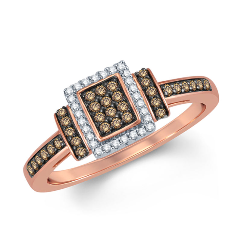 Previously Owned - 0.25 CT. T.W. Champagne and White Diamond Frame Collar Ring in 10K Rose Gold