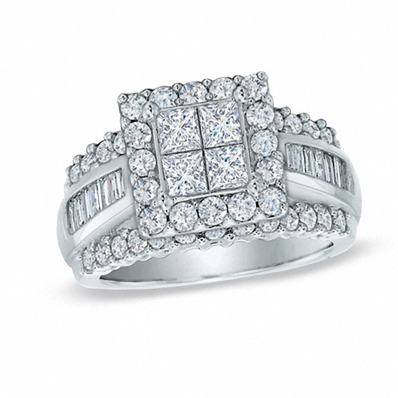 Previously Owned - 2.00 CT. T.W. Quad Princess-Cut Diamond Engagement Ring in 14K White Gold